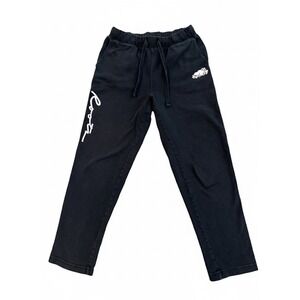 ROOTS Womens Sz XS Sweatpant Joggers Black 100% Cotton Side Leg Logo Drawstring